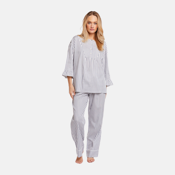Ninna bamboo nightgown - blue white stripes