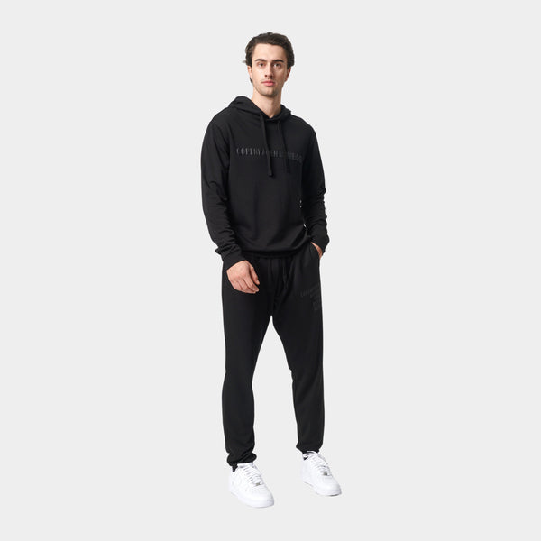 Black bamboo hoodie jogging set with logo