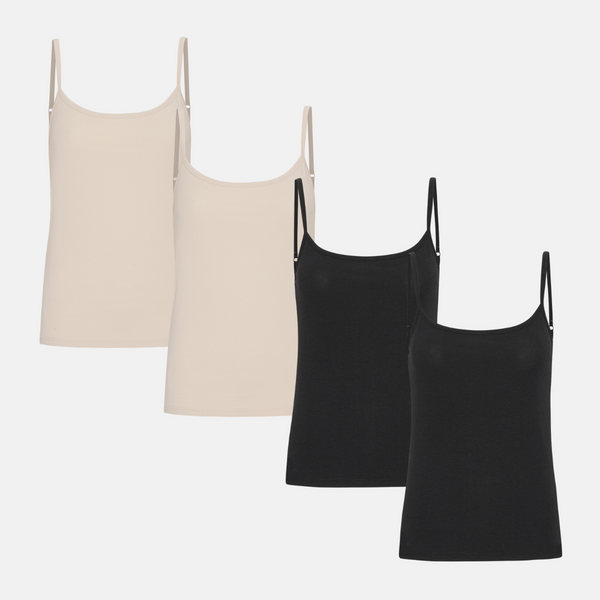 4 pack bamboo tops with thin straps black/cream