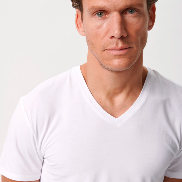 Hvide slim fit v-hals bambus T-shirts - 2 pak Copenhagen Bamboo
