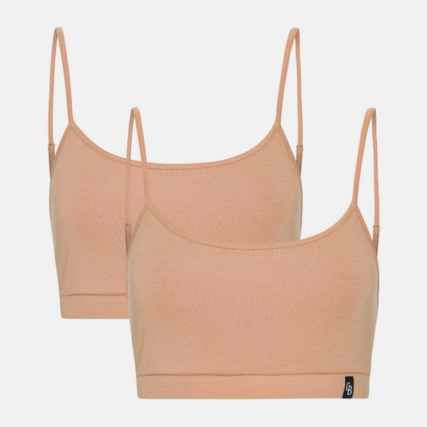 Tan bamboo bra top with thin straps - 2 pack