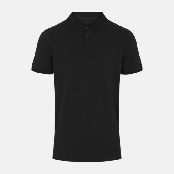 Black pique bamboo polo shirt
