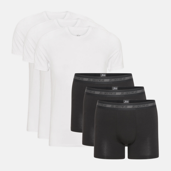 Bamboo sampak - 3 white T-shirts + 3 black underwear