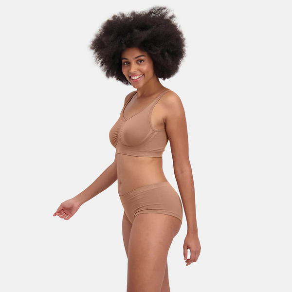 Sophie bamboo hipsters with narrow elastic hem - tan nude 2 pack