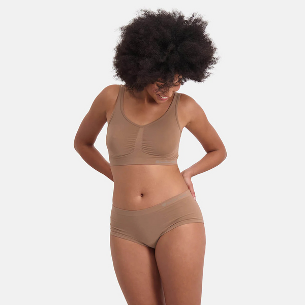 Sophie bamboo hipsters with narrow elastic hem - tan nude 2 pack