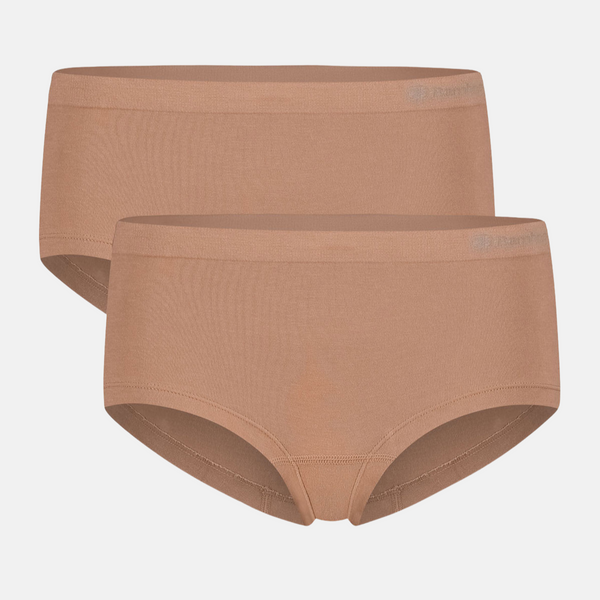Sophie bamboo hipsters with narrow elastic hem - tan nude 2 pack