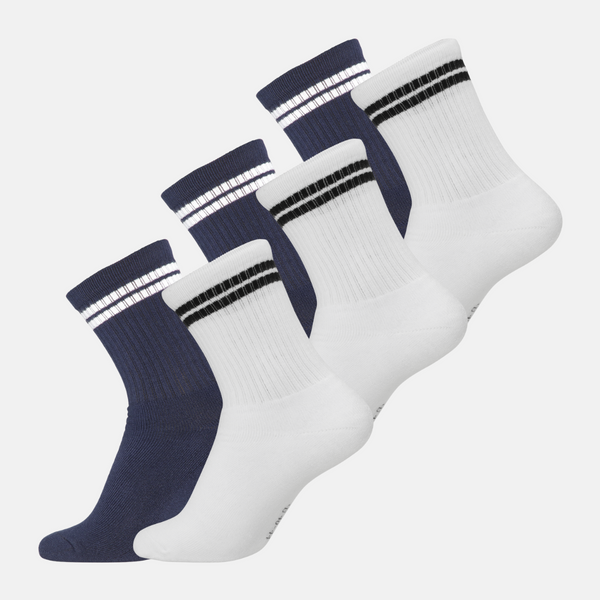 6 pairs of bamboo tennis socks white with black stripes/navy with white stripes