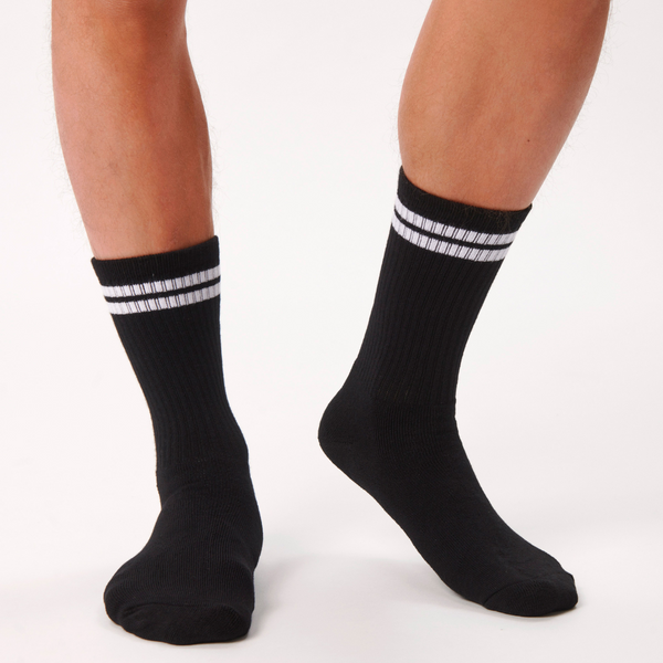 3 pairs of black bamboo tennis socks with white stripes