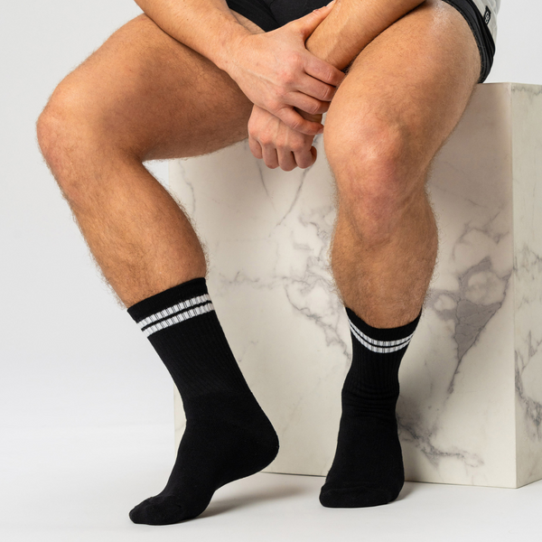 3 pairs of black bamboo tennis socks with white stripes