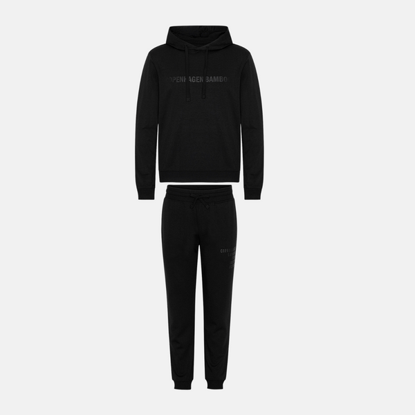 Black bamboo hoodie jogging set with logo